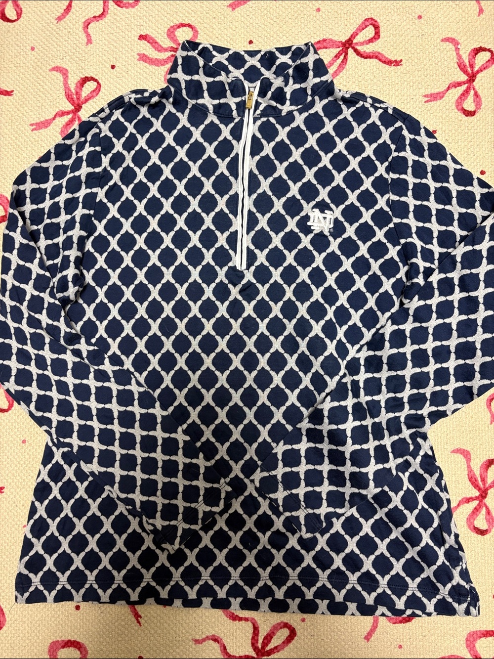 Peter Millar Navy and White Geometric Quarter-Zip Notre Dame